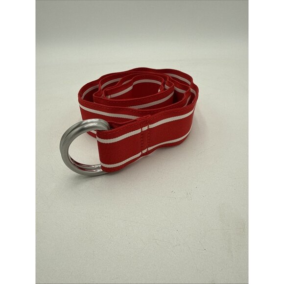 Vineyard Vines Belt Sz M Fabric D Ring Red White Striped Preppy Classic - Picture 1 of 6